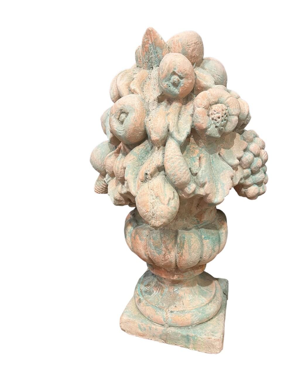 Art Deco Pair of Antique French Terracotta Fruit Topiary