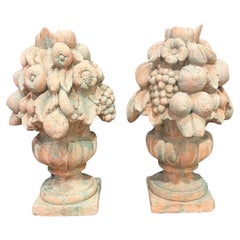 Pair of Antique French Terracotta Fruit Topiary