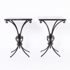 Pair of Antique French Tile Top Iron Tables