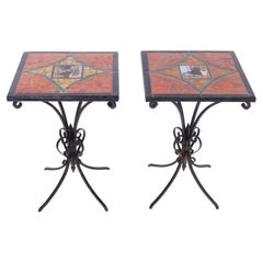 Pair of Antique French Tile Top Iron Tables