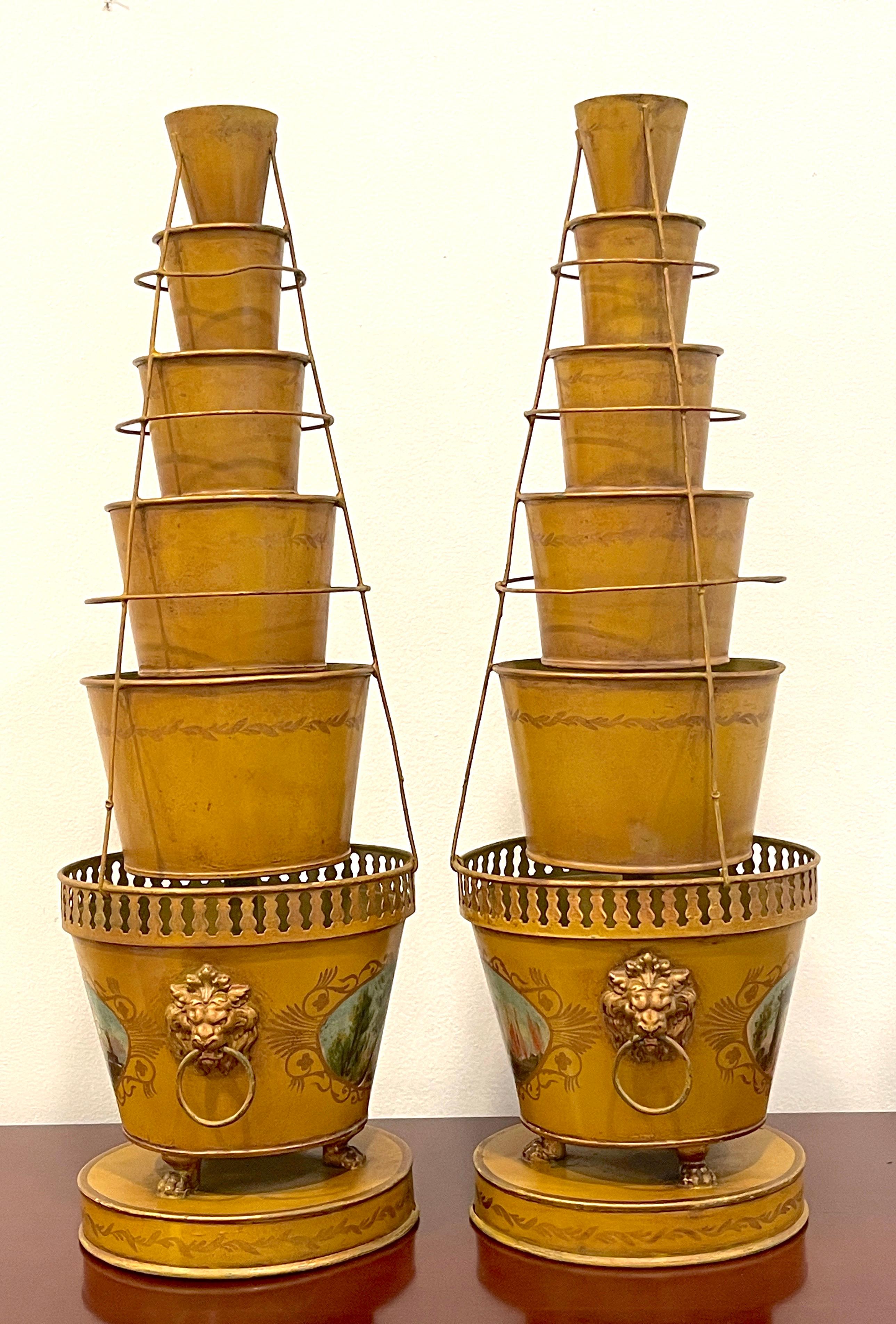 Gilt Pair of Antique French Tole Neoclassical Cachepots/Tulipieres