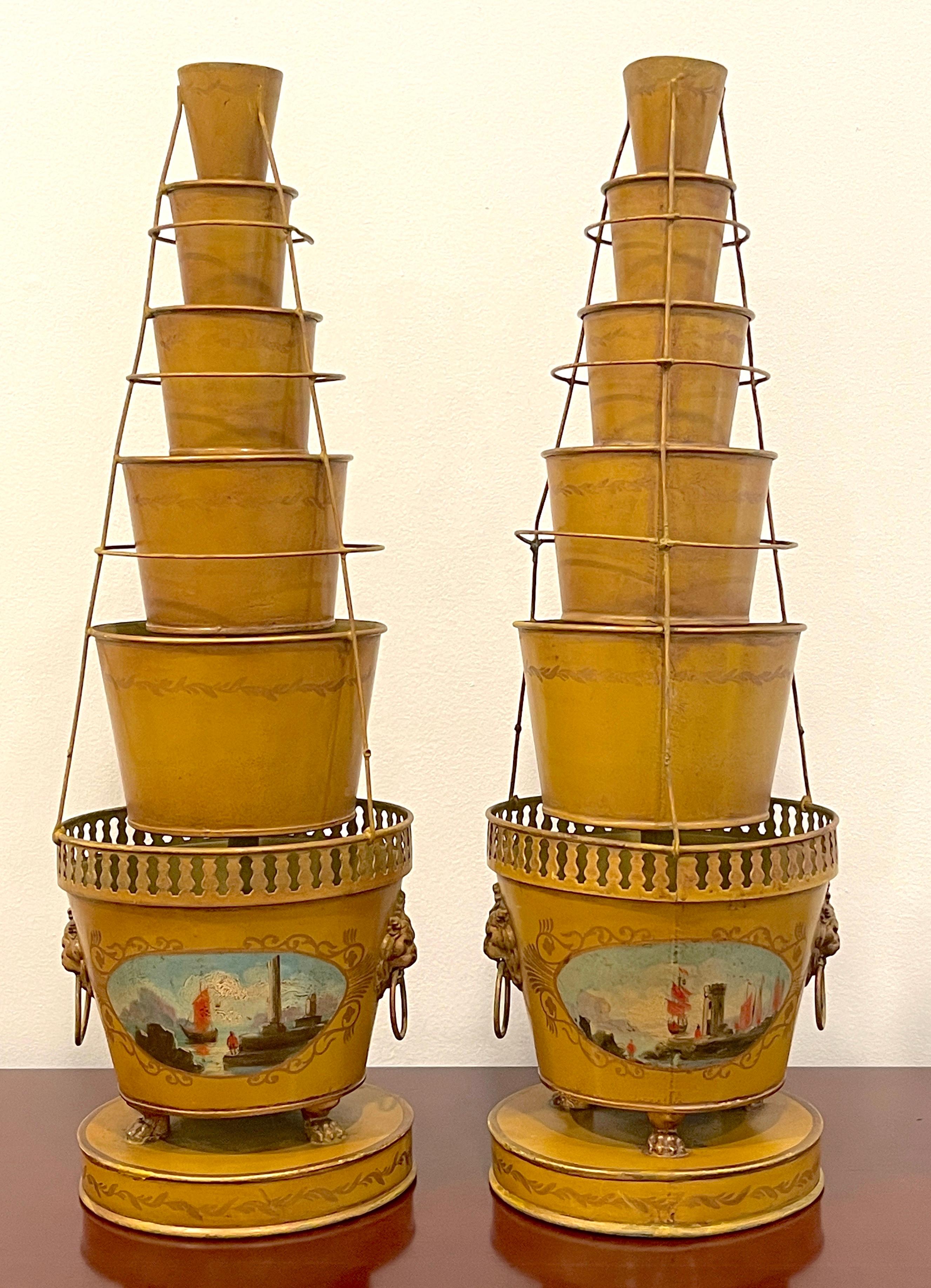 Pair of Antique French Tole Neoclassical Cachepots/Tulipieres In Good Condition In West Palm Beach, FL