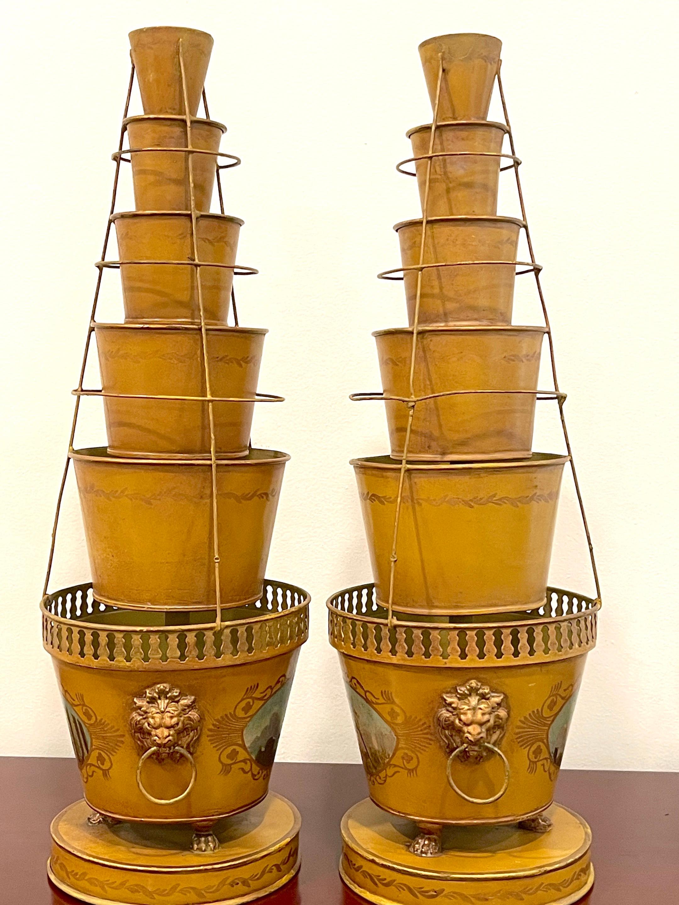20th Century Pair of Antique French Tole Neoclassical Cachepots/Tulipieres