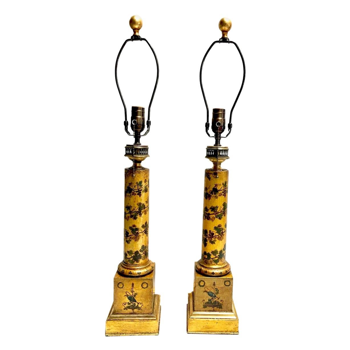 Early 20th Century Pair of Antique French Tole Table Lamps For Sale