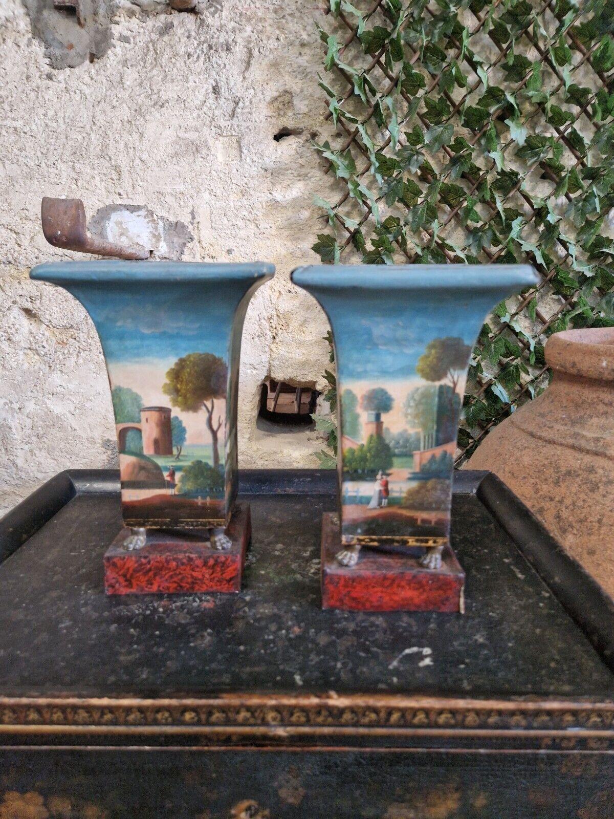 Pair of Antique French Tole Vases Cache Pots 19th Century For Sale 1