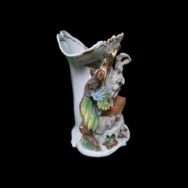 Pareja De Figuras Florales Antiguas Del Vieux Paris Francés De Hombre, Mujer Y Perro siglo XVIII en venta