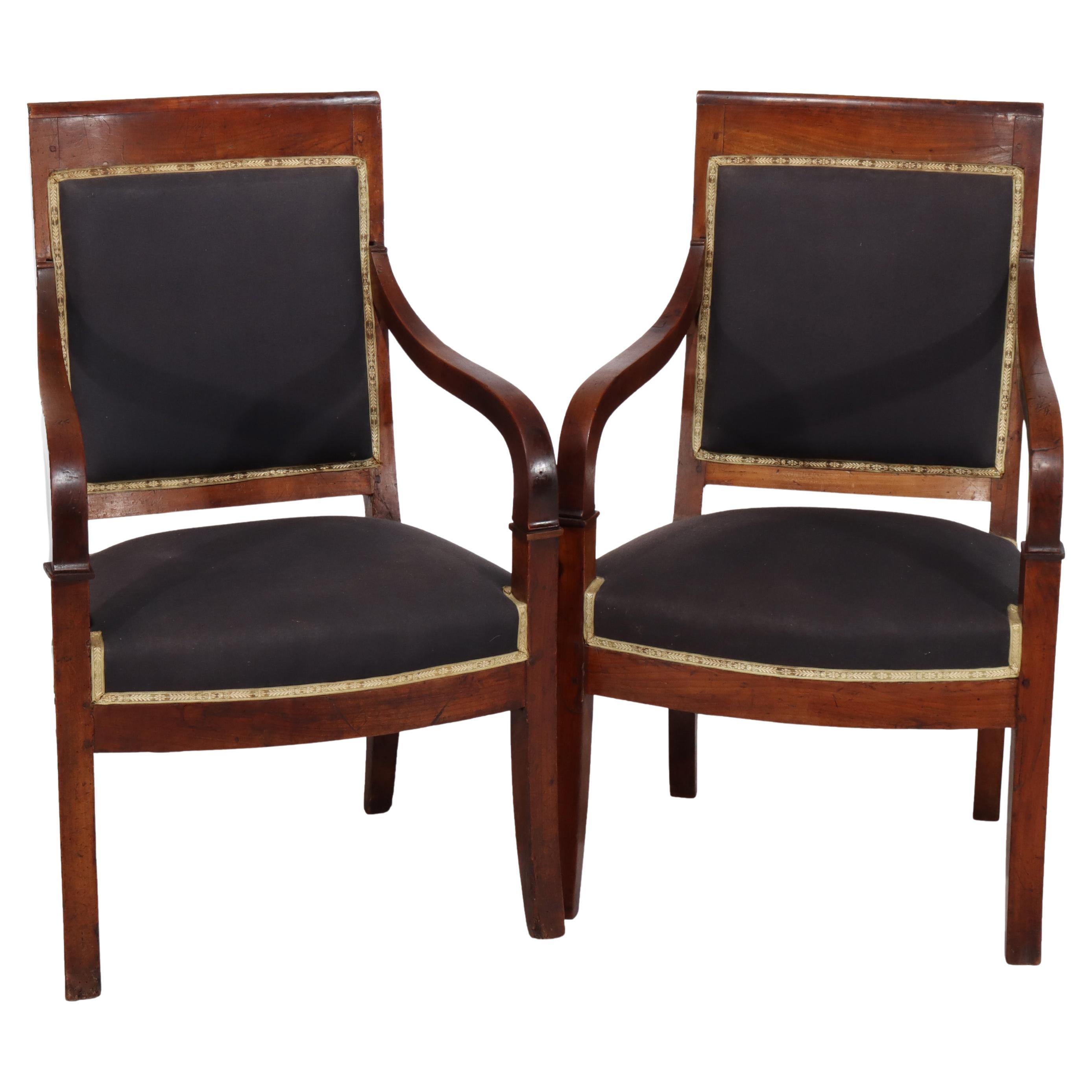 Pair of Antique French Walnut Armchairs 18thC For Sale