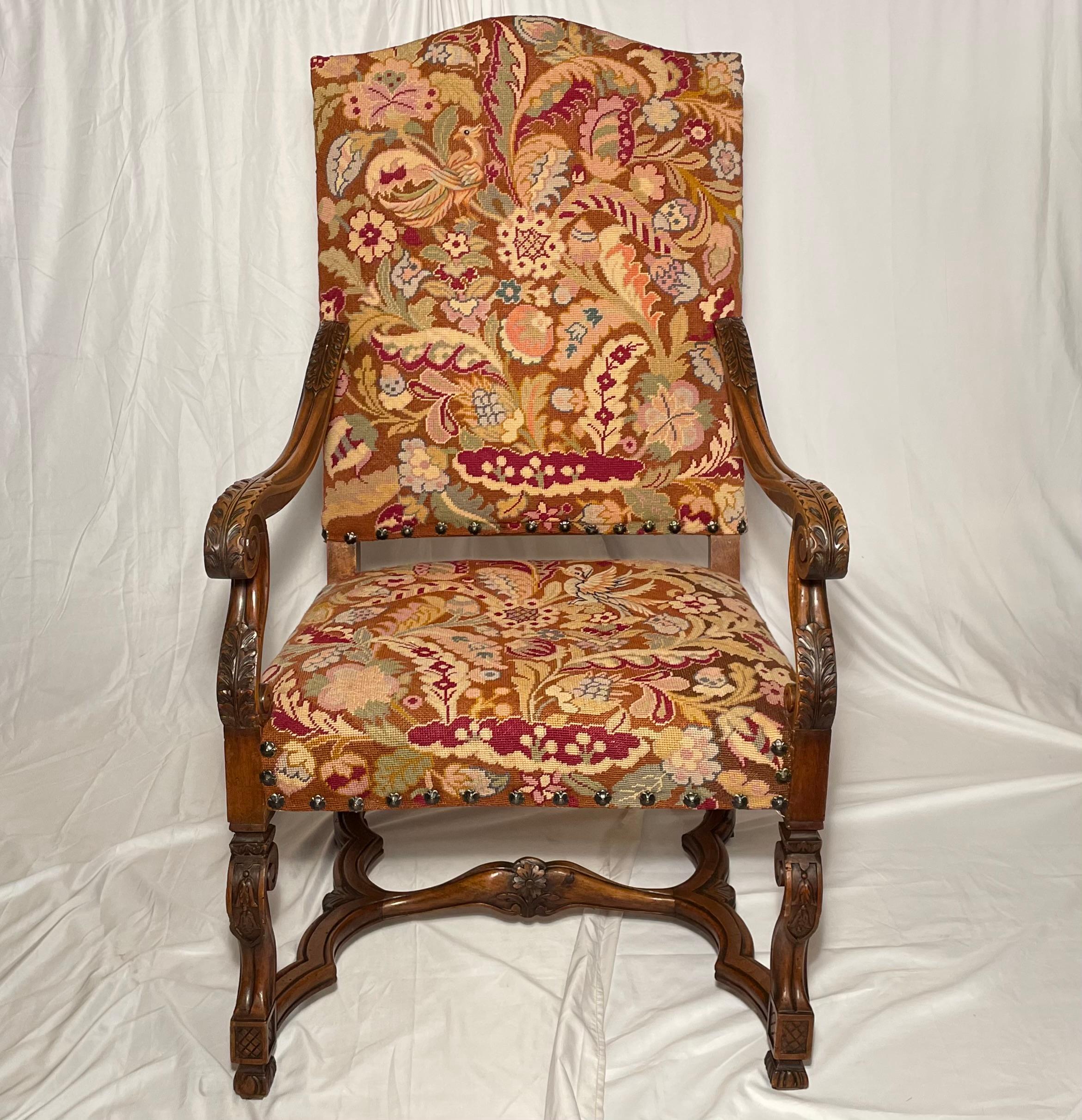 Pair of Antique French Walnut Armchairs, circa 1880. These armchairs are ample and would work well in a variety of settings. 
