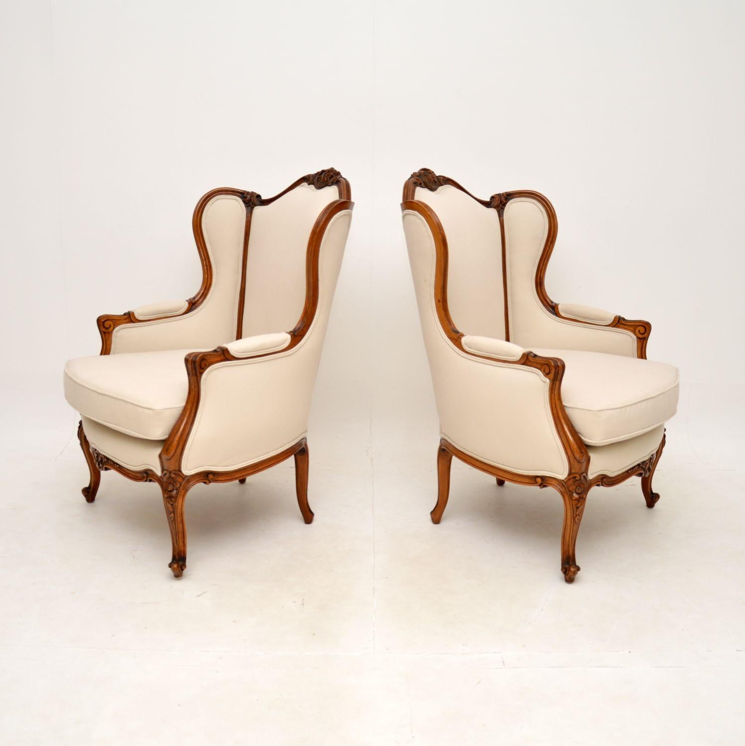 Louis XV Pair of Antique French Walnut Armchairs