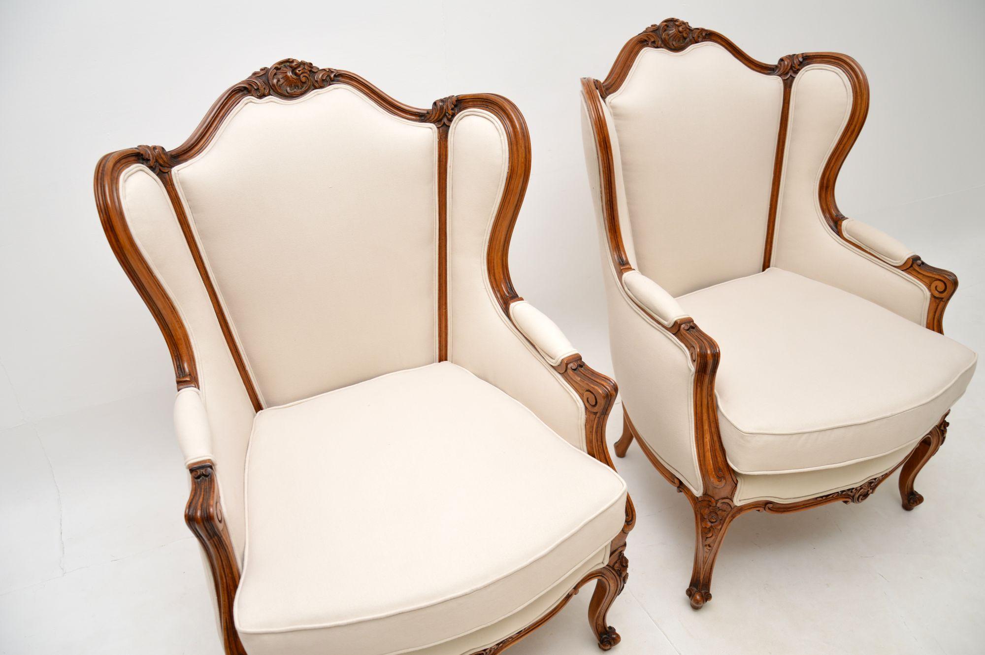 Mid-20th Century Pair of Antique French Walnut Armchairs