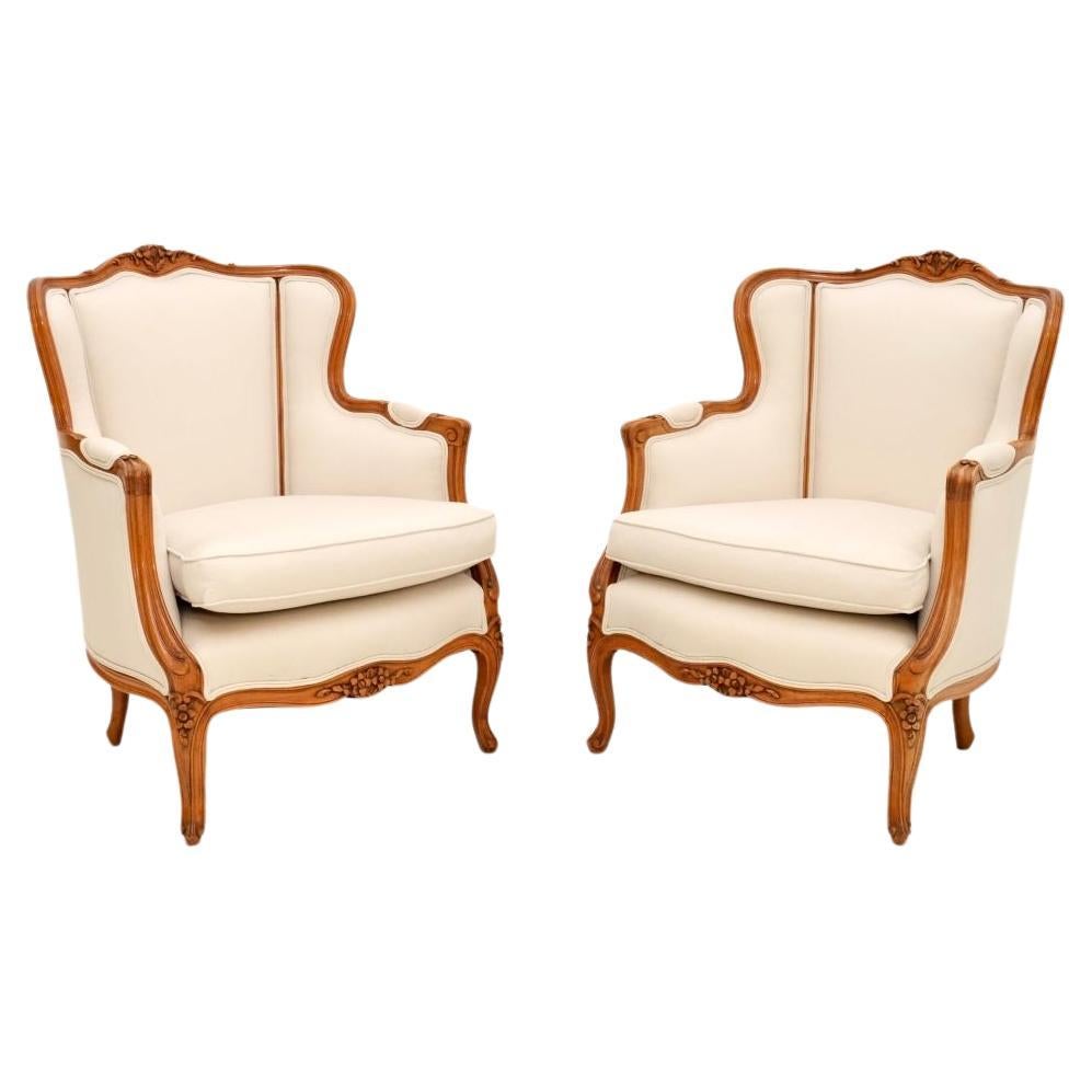 Pair of Antique French Walnut Armchairs For Sale
