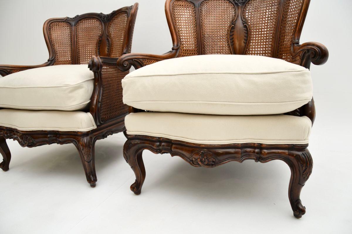 Pair of Antique French Walnut Bergère Armchairs 6