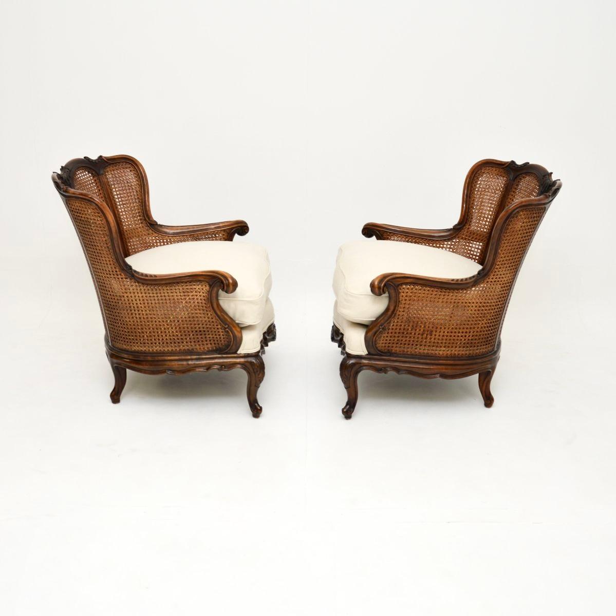 Louis XVI Pair of Antique French Walnut Bergère Armchairs
