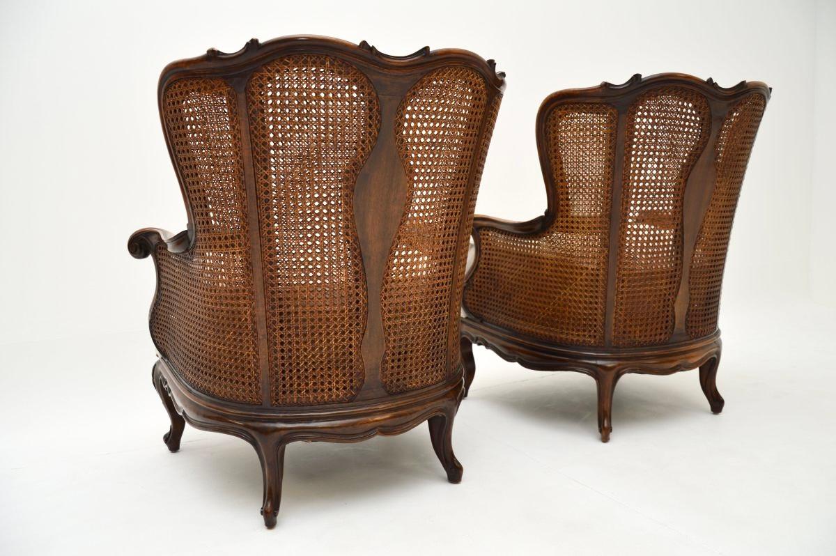 Pair of Antique French Walnut Bergère Armchairs 1