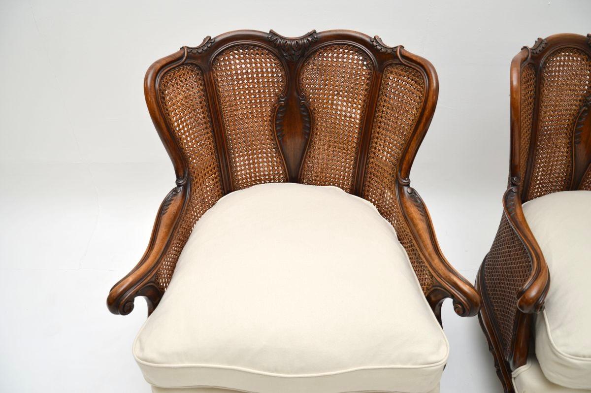 Pair of Antique French Walnut Bergère Armchairs 2