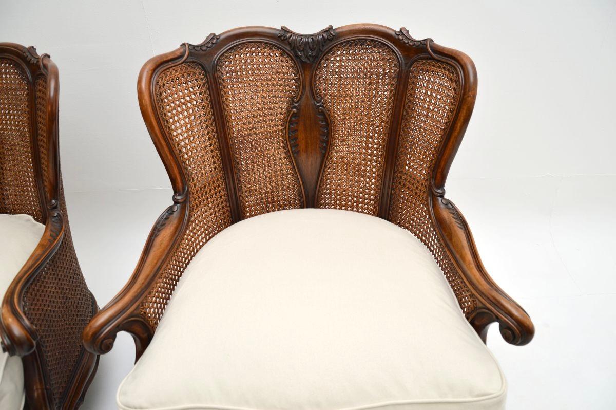Pair of Antique French Walnut Bergère Armchairs 3
