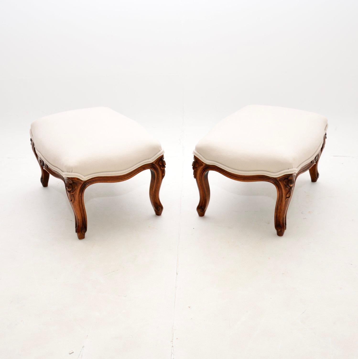 Louis XV Pair of Antique French Walnut Foot Stools