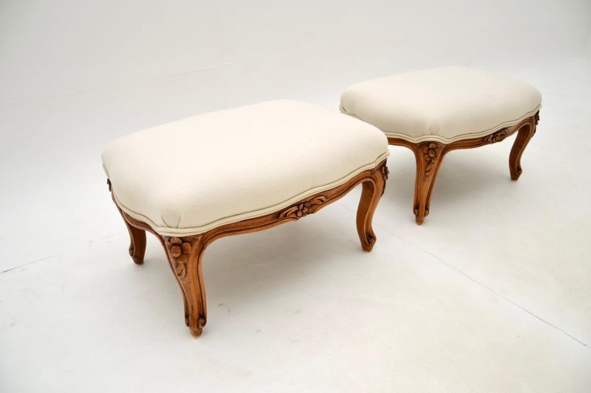 Louis XV Pair of Antique French Walnut Foot Stools For Sale