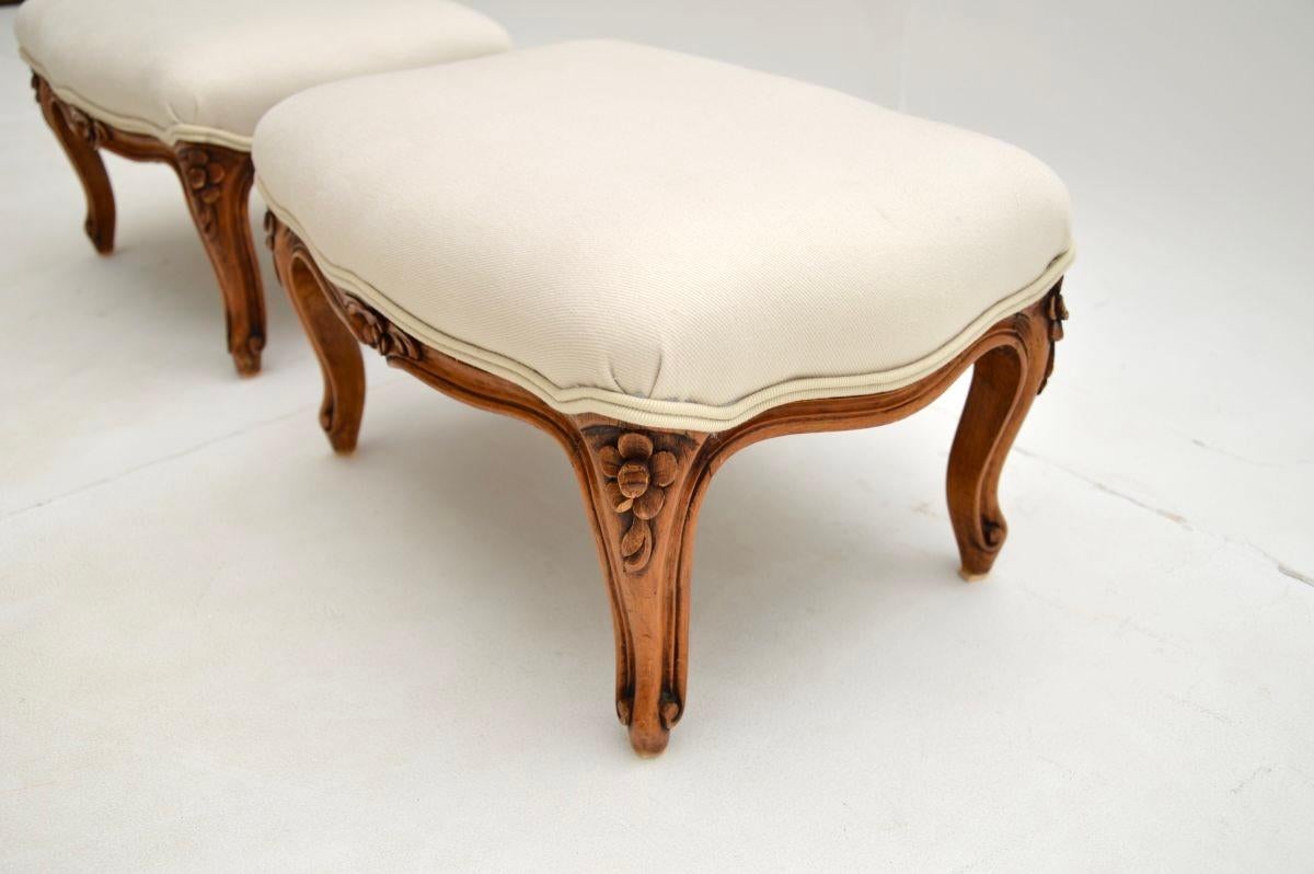 Mid-20th Century Pair of Antique French Walnut Foot Stools For Sale