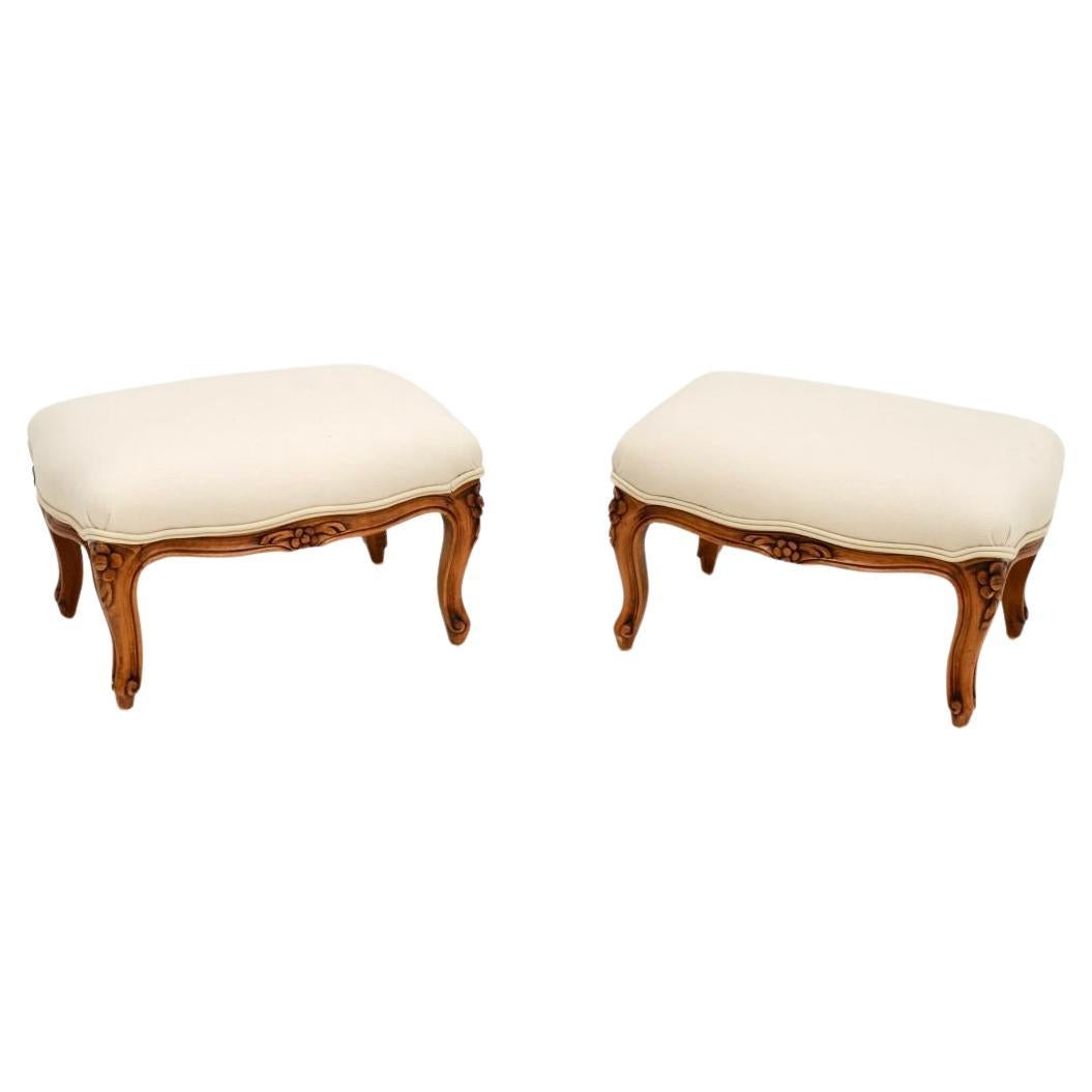 Pair of Antique French Walnut Foot Stools