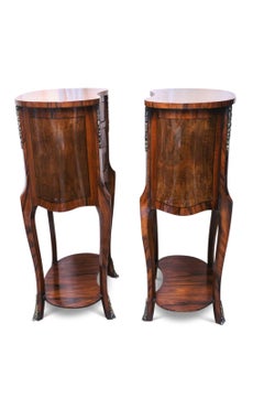 Pair of Antique French Walnut Marquetry Kidney Gueridon Tables