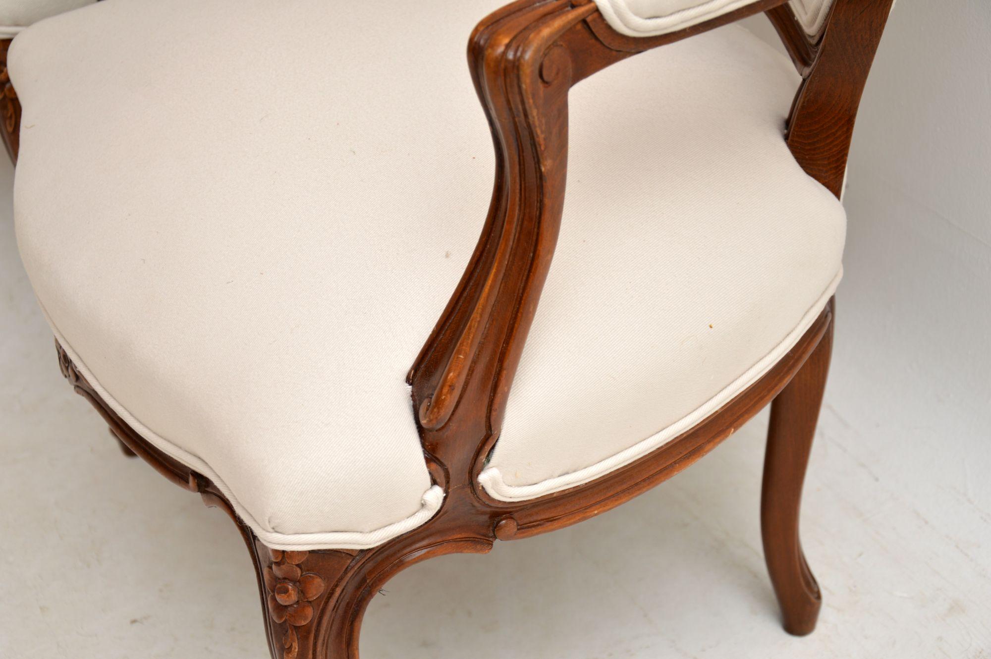 Pair of Antique French Walnut Salon Armchairs 4