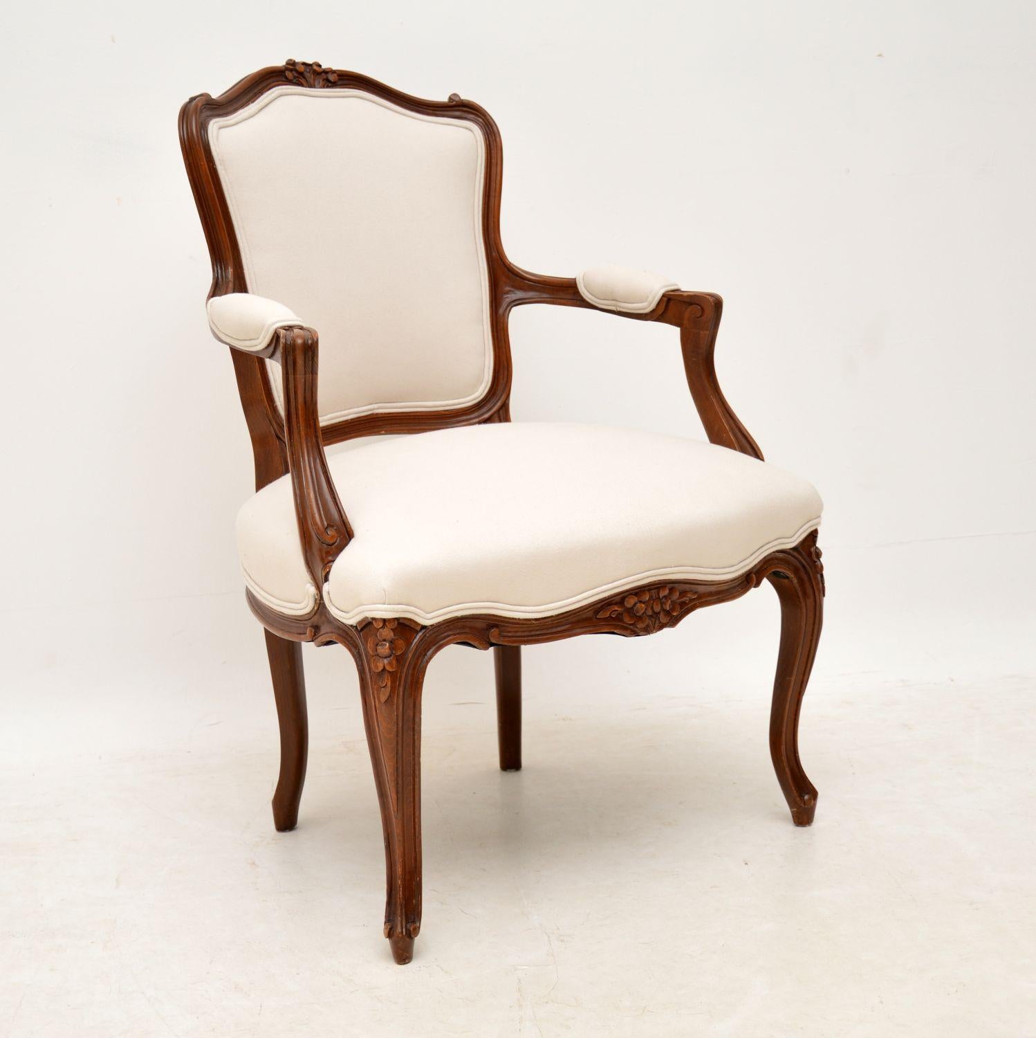 Early 20th Century Pair of Antique French Walnut Salon Armchairs
