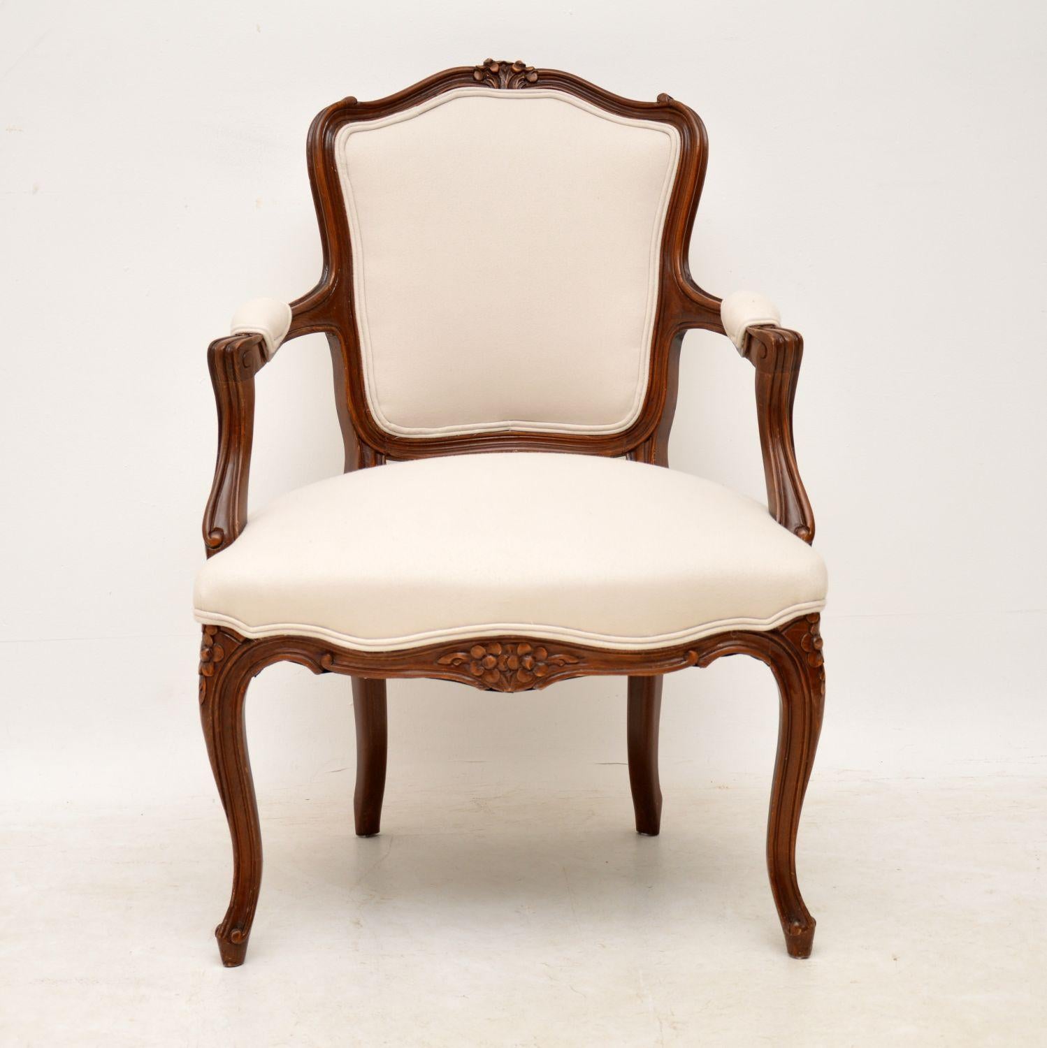 Fabric Pair of Antique French Walnut Salon Armchairs