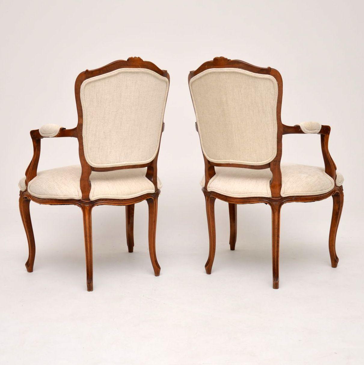 Pair of Antique French Walnut Salon Armchairs 3