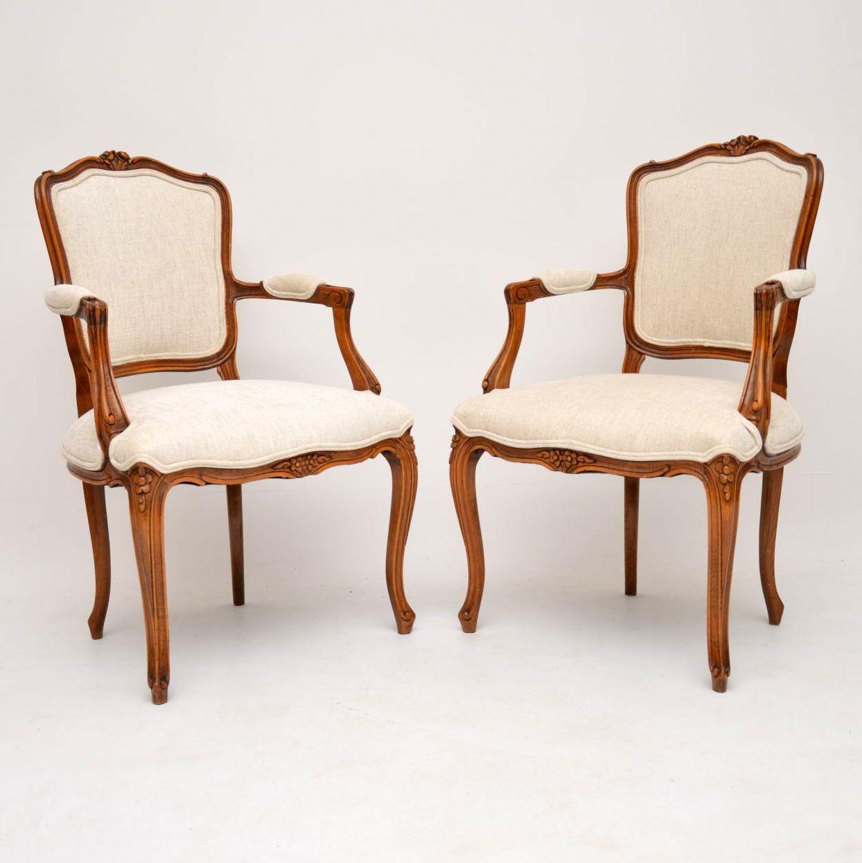 Pair of Antique French Walnut Salon Armchairs 4