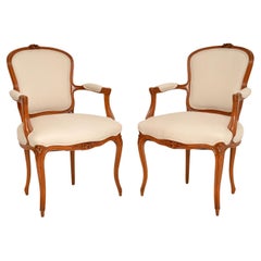 Pair of Antique French Walnut Salon Armchairs