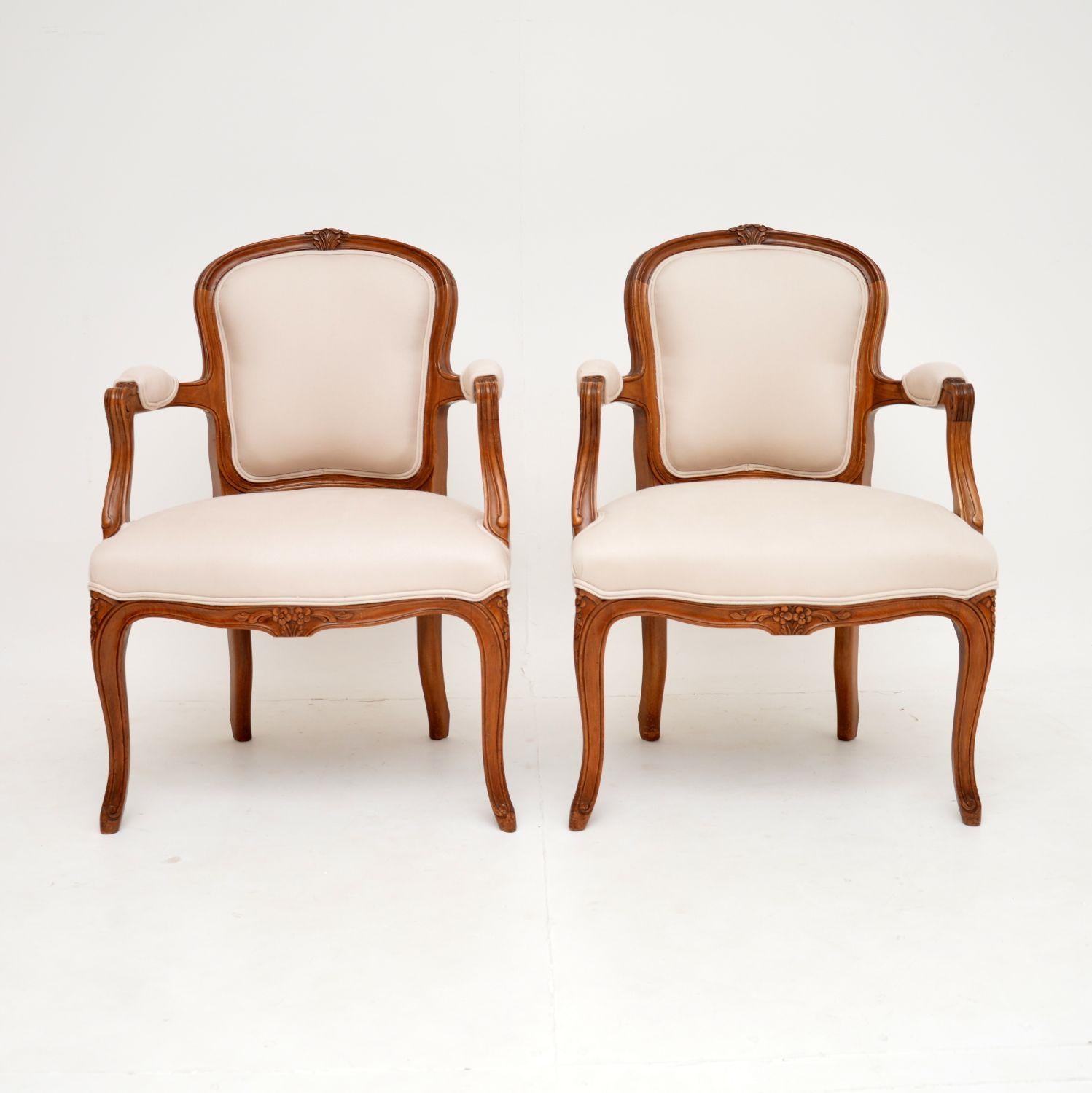 Louis XV Pair of Antique French Walnut Salon Chairs