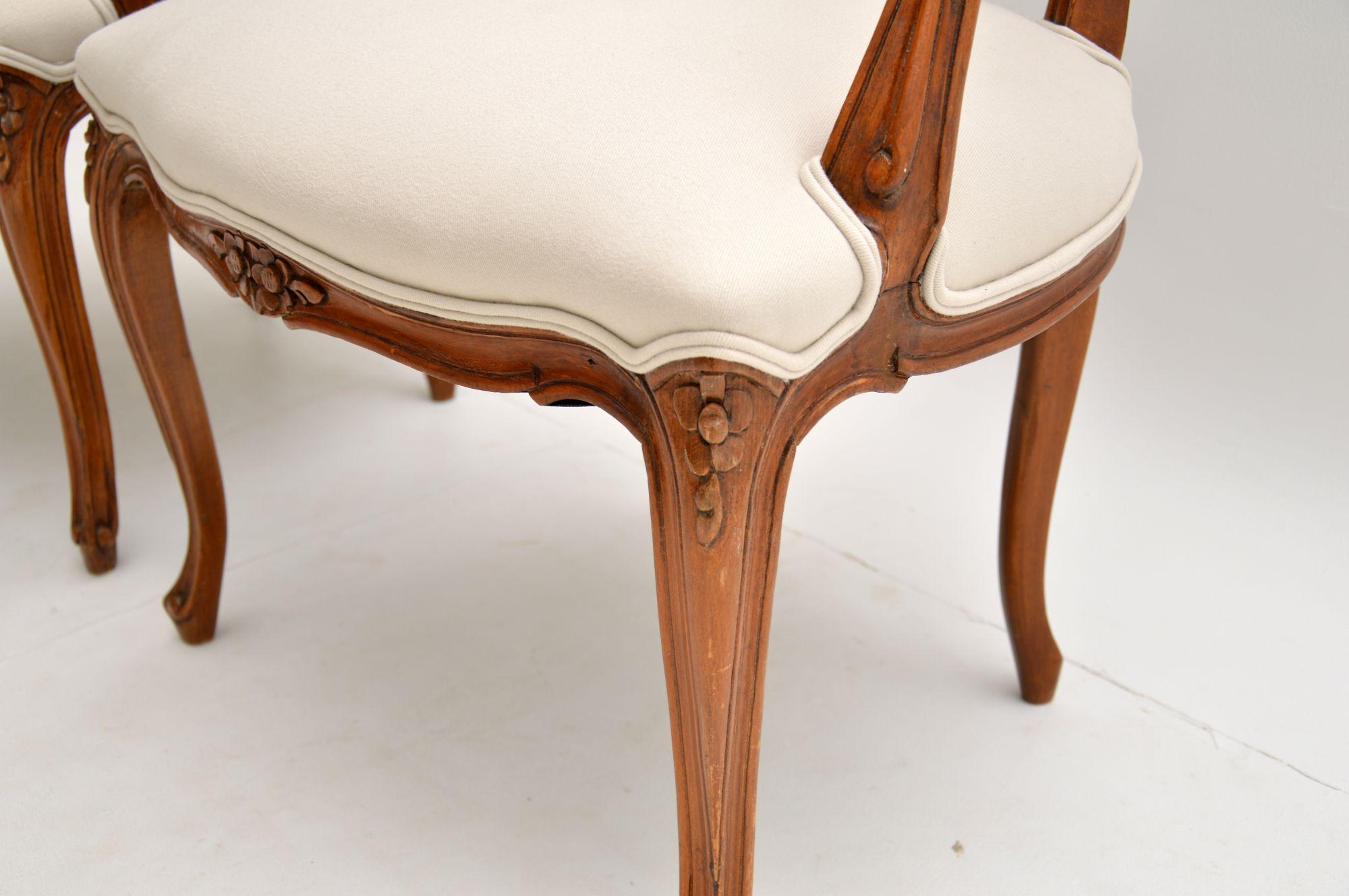 Pair of Antique French Walnut Salon Chairs 4