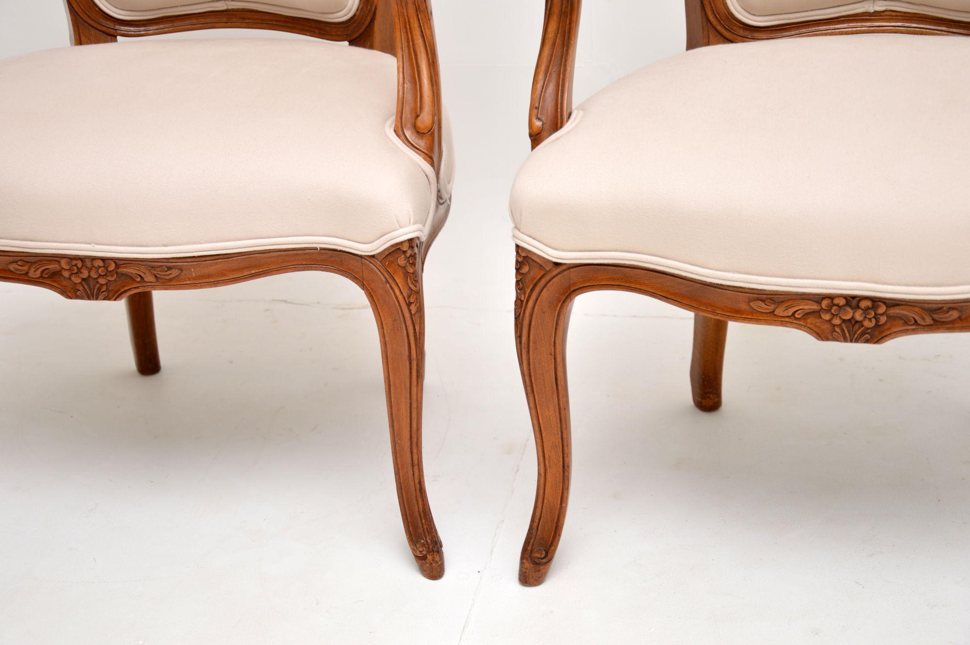 Pair of Antique French Walnut Salon Chairs 5