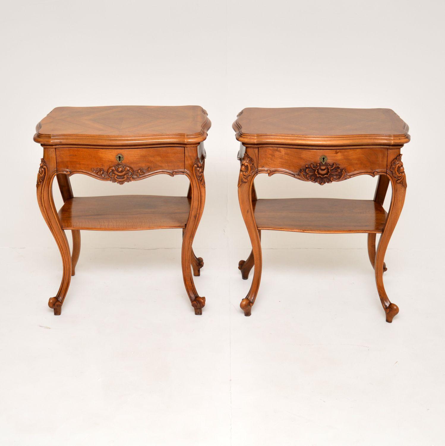 Louis XV Pair of Antique French Walnut Side or Bedside Tables
