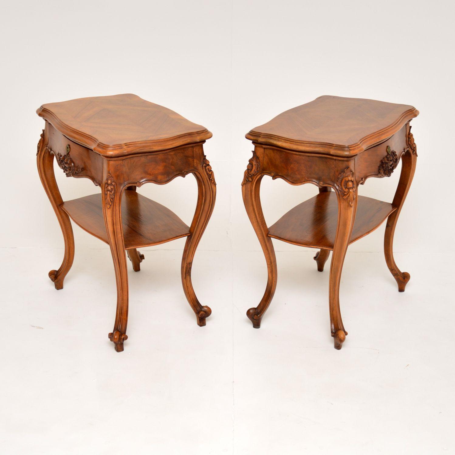 19th Century Pair of Antique French Walnut Side or Bedside Tables