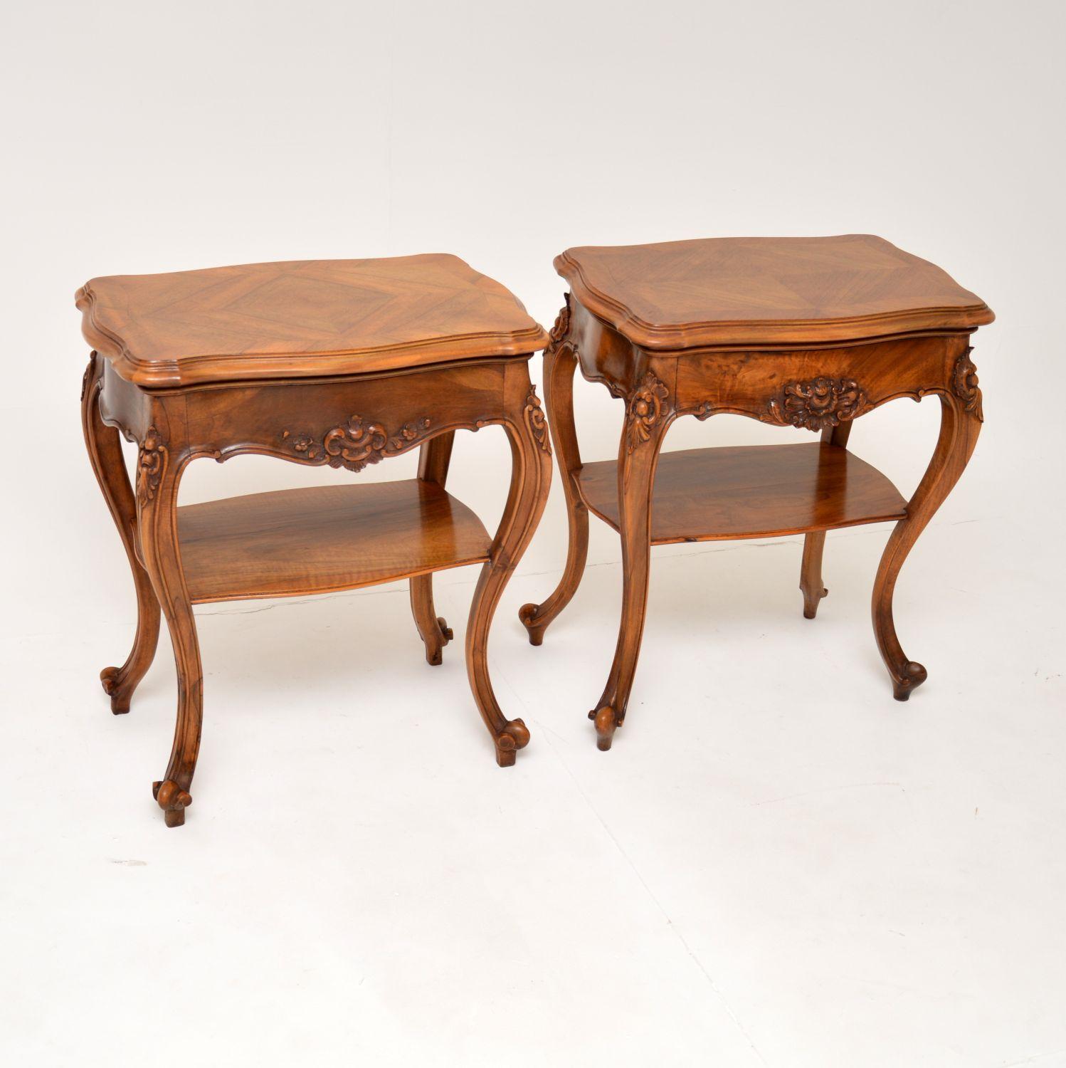 Pair of Antique French Walnut Side or Bedside Tables 4