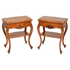 Pair of Antique French Walnut Side or Bedside Tables