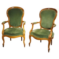 Pair of Antique French Walnut Violin Back Fauteuils, Circa 1885
