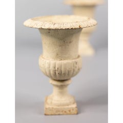 Pair of Antique French White Cast Iron Urns