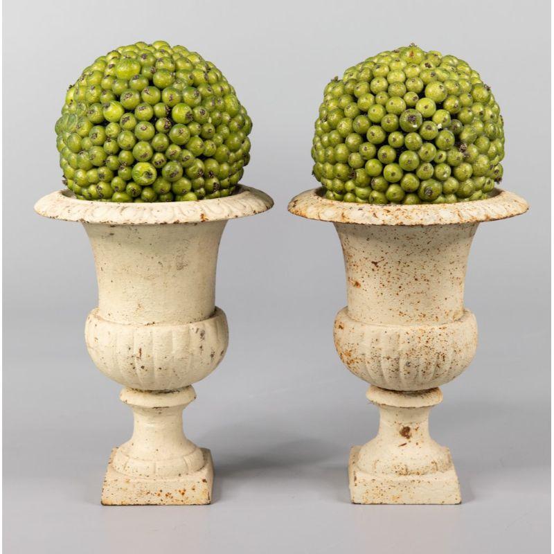 Neoclassical Pair of Antique French White Cast Iron Urns