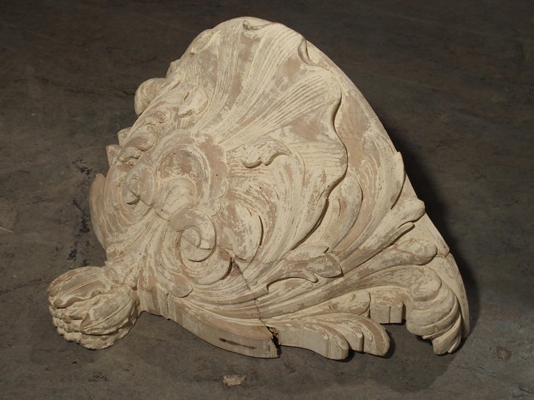 Pair of Antique French Whitewashed Wooden Brackets For Sale at 1stDibs