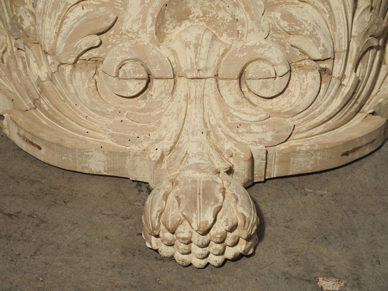 Pair of Antique French Whitewashed Wooden Brackets For Sale at 1stDibs