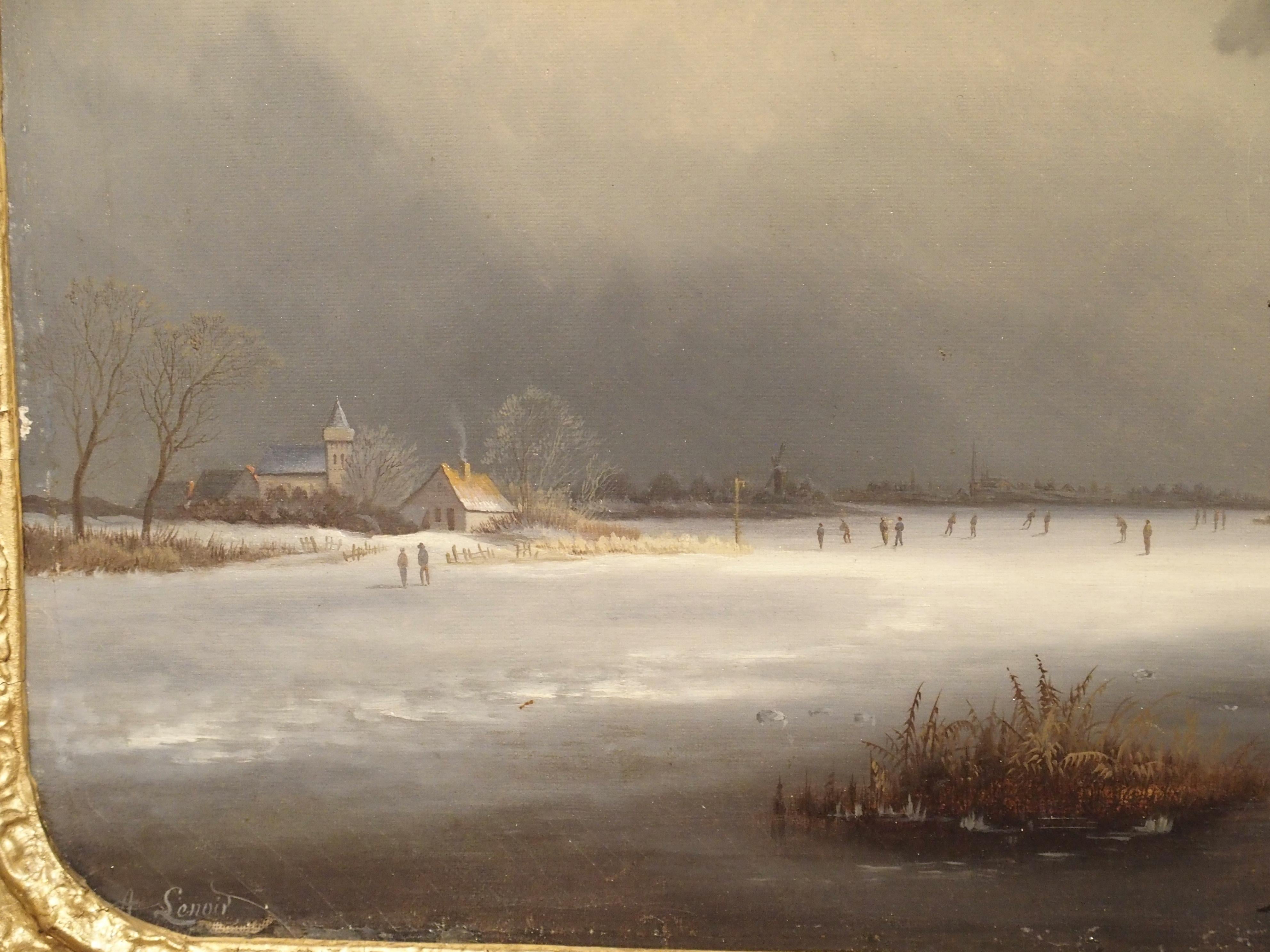 Pair of Antique French Winter Scene Paintings, Albert Lenoir, 1851 5