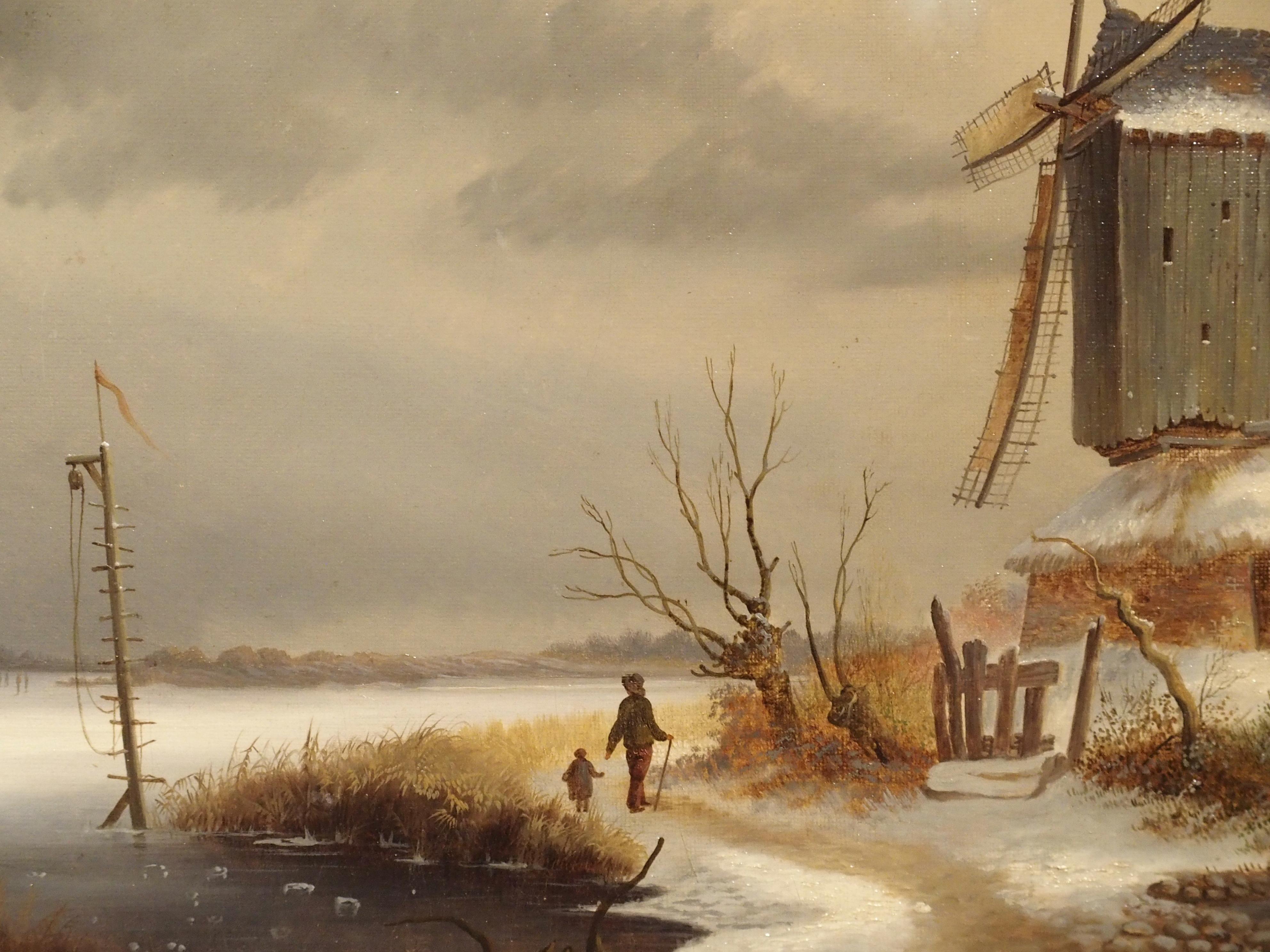Pair of Antique French Winter Scene Paintings, Albert Lenoir, 1851 7