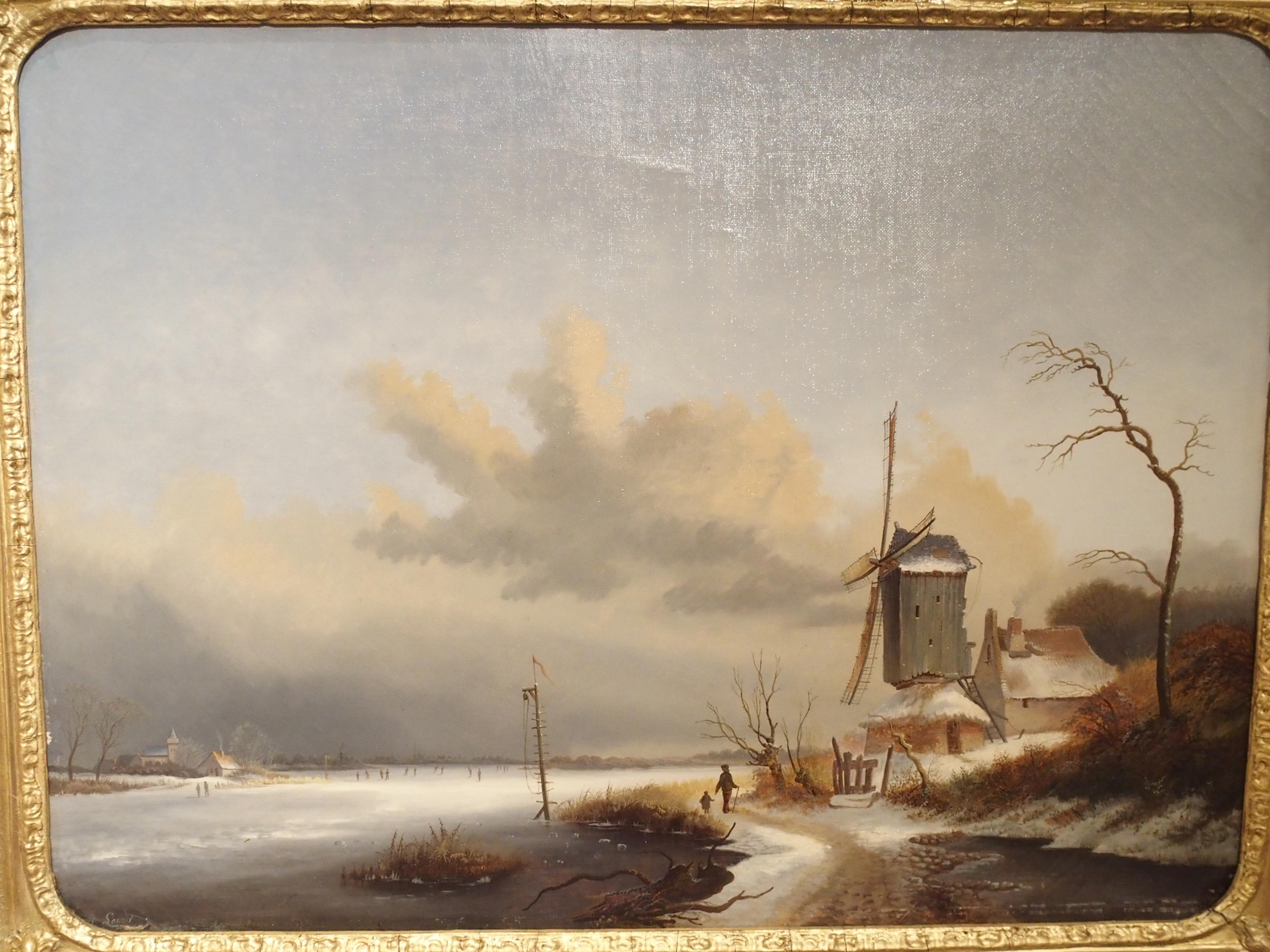 Pair of Antique French Winter Scene Paintings, Albert Lenoir, 1851 10