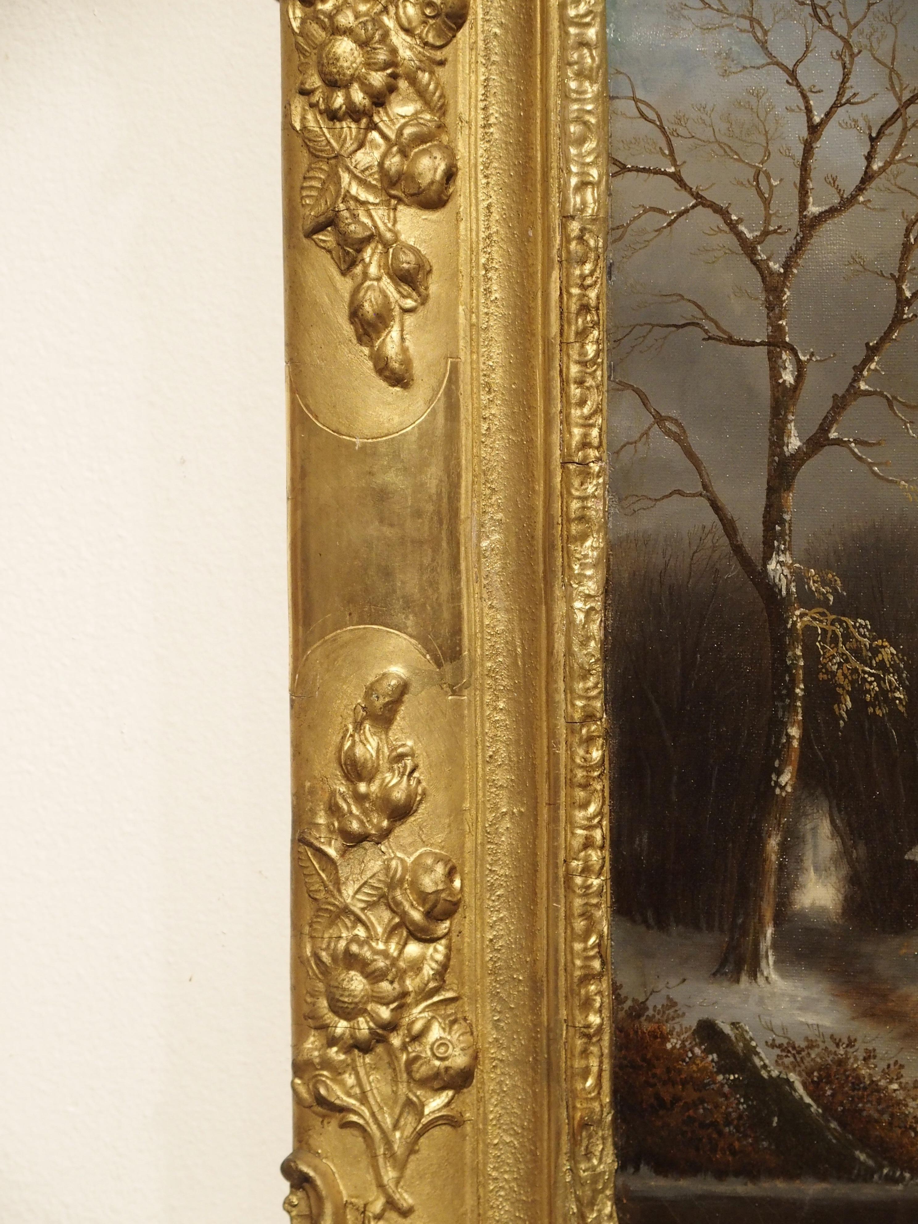 Wood Pair of Antique French Winter Scene Paintings, Albert Lenoir, 1851