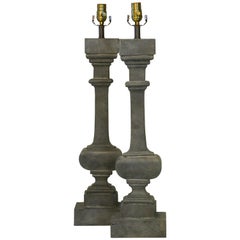 Pair of Antique French Wood Elements as Simple Table Lamps