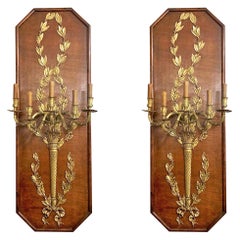 Pair of Antique French Wood Paneled Bronze D'ore Wall Sconces