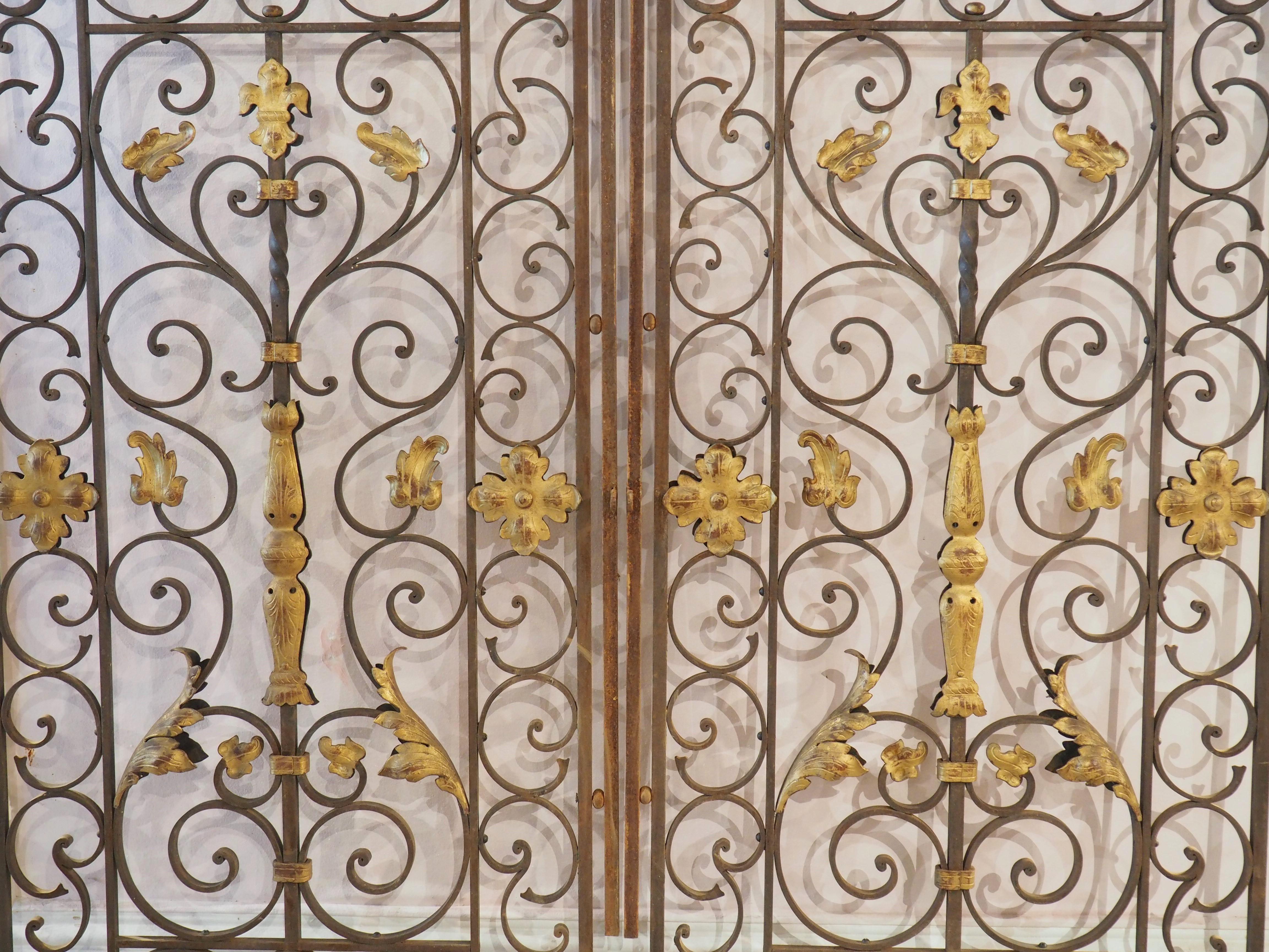 Pair of Antique French Wrought and Gilt Iron Gates, circa 1870 9